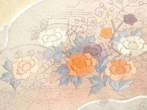 アンティーク　道長取りに菊・梅・牡丹模様刺繍名古屋帯